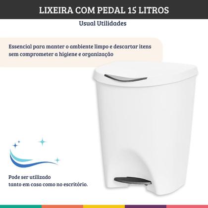 Imagem de Lixeira com pedal de cozinha e banheiro 15 litros de plástico