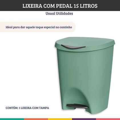 Imagem de Lixeira com pedal de cozinha e banheiro 15 litros de plástico