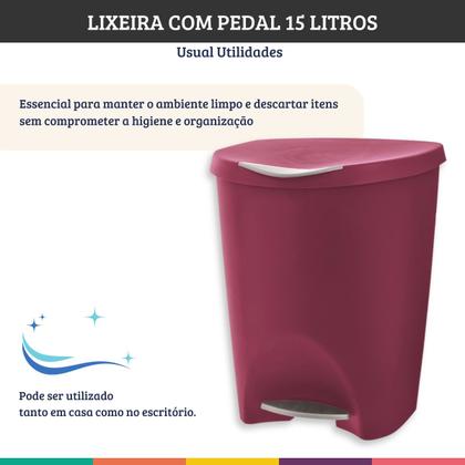 Imagem de Lixeira com pedal de cozinha e banheiro 15 litros de plástico