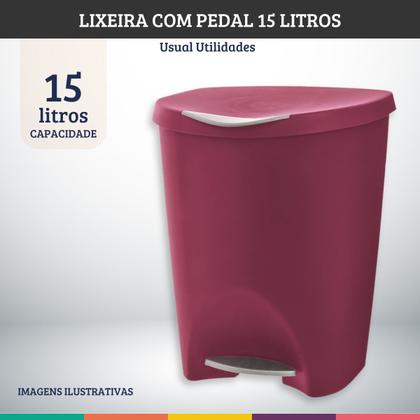 Imagem de Lixeira com pedal de cozinha e banheiro 15 litros de plástico