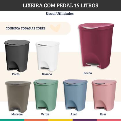 Imagem de Lixeira com pedal de cozinha e banheiro 15 litros de plástico