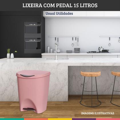Imagem de Lixeira com pedal de cozinha e banheiro 15 litros de plástico
