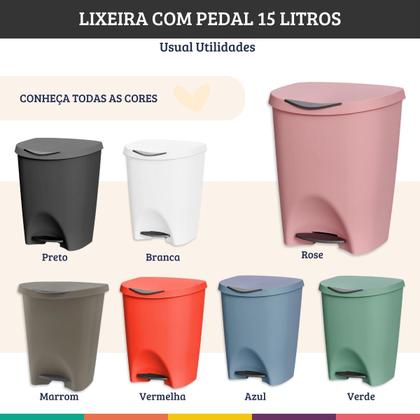 Imagem de Lixeira com pedal de cozinha e banheiro 15 litros de plástico