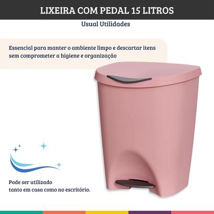Imagem de Lixeira com pedal de cozinha e banheiro 15 litros de plástico