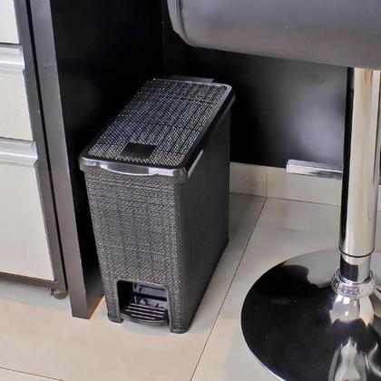 Imagem de Lixeira Com Pedal Juta Preto Retangular 6L Cor Chumbo Nitron