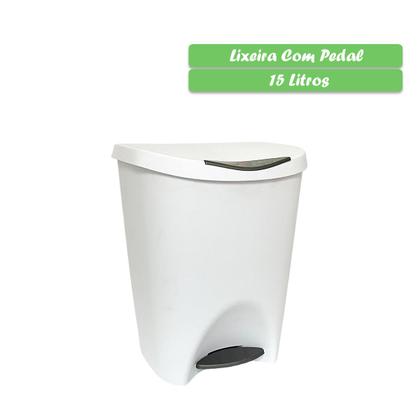 Imagem de Lixeira Com Pedal Reforçada Lata De Lixo Cesto Cozinha Banheiro Plástica Colorida 15 Litros