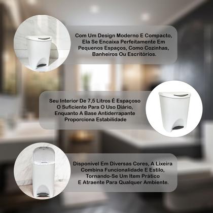 Imagem de Lixeira Com Pedal Reforçada Lata De Lixo Cesto Cozinha Banheiro Plástica Colorida 15 Litros