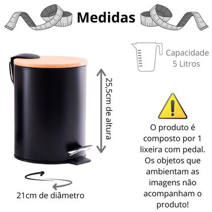 Imagem de Lixeira Com Pedal Tampa De Bambu 5L Luxo Cozinha Banheiro