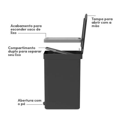 Imagem de Lixeira com Pedal Trium 30 L com Duplo Compartimento Branco Ou
