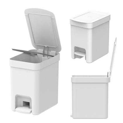 Imagem de Lixeira com pedal Trium Para Cozinha banheiro escritório OU 6 Litros lavabo Compacta Com anel oculta saco cor branco Com Tampa Resistente