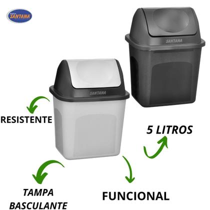 Imagem de Lixeira Com Tampa Basculante Multiuso Versátil 5 Litros