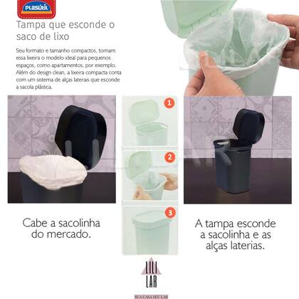 Imagem de Lixeira Compacta de Pia Cozinha 2,5L com Tampa Esconde Sacola