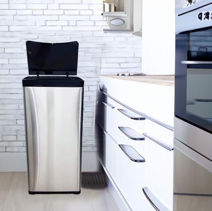 Imagem de Lixeira Cozinha Automática Sensor Aço Inox 50 Litros Premium