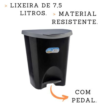 Imagem de Lixeira Cozinha Escritório Banheiro Resistente C/ Pedal 7,5L