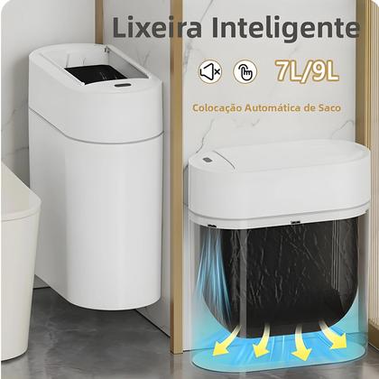 Imagem de Lixeira De Cozinha Inteligente De Parede 9L Com Sensor, Enchimento Automático Bidirecional E Tampa -