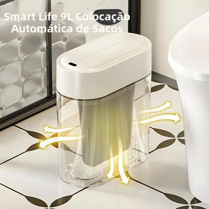 Imagem de Lixeira De Cozinha Inteligente De Parede 9L Com Sensor, Enchimento Automático Bidirecional E Tampa -