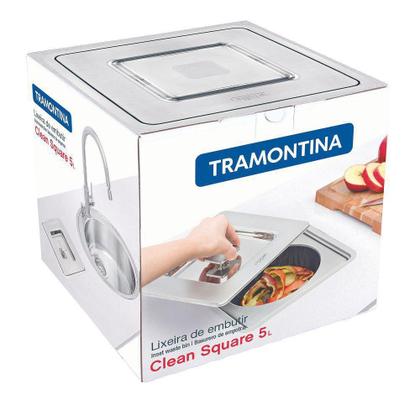 Imagem de Lixeira De Embutir Clean Square Inox Balde Plástico 5L