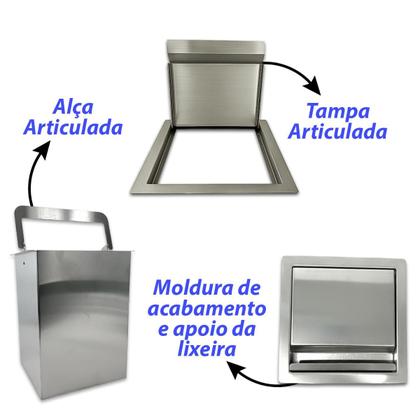 Imagem de Lixeira de Embutir em Aço Inox Escovado 4 Litros com Tampa Tamanho P