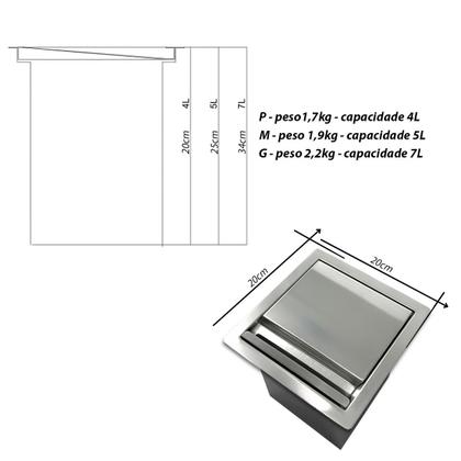 Imagem de Lixeira de Embutir em Aço Inox Escovado 4 Litros com Tampa Tamanho P