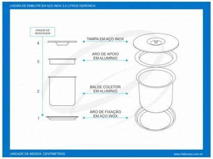 Imagem de Lixeira de embutir inox 8 litros com tampa preta para pias e churrasqueiras 