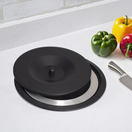 Imagem de Lixeira de Embutir Pia Cozinha Granito Inox 8 litros Inox Tampa Preta.