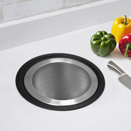 Imagem de Lixeira de Embutir Pia Cozinha Granito Inox 8 litros Inox Tampa Preta.