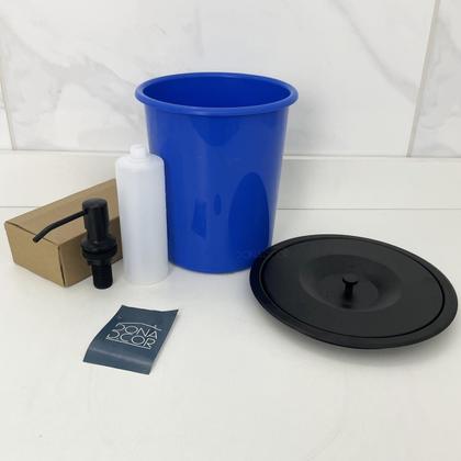 Imagem de Lixeira De Embutir Preto Fosco 5 Litros E Dispenser Dosador Detergente 350ml Kit Cozinha Inox Cesto de Lixo e Porta Detergente Pia Granito Marmore