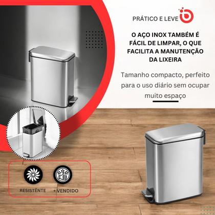 Imagem de Lixeira de Inox 5 Litros com Design Moderno, Ideal para Cozinha, Banheiro e Escritório