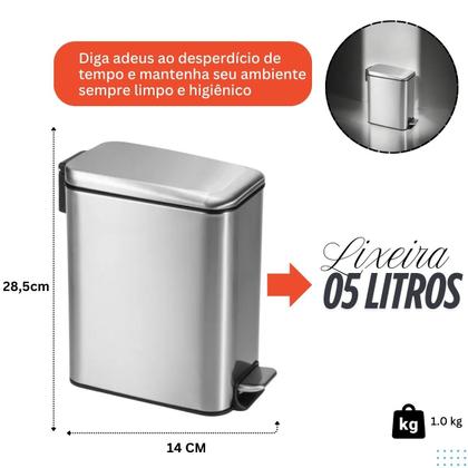 Imagem de Lixeira de Inox 5 Litros com Design Moderno, Ideal para Cozinha, Banheiro e Escritório