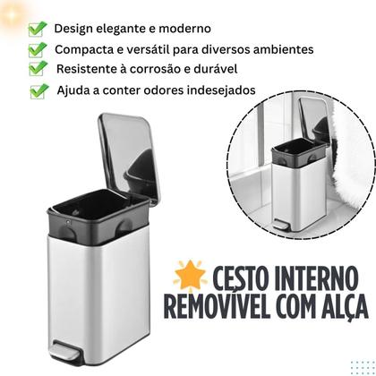 Imagem de Lixeira de Inox 5 Litros com Design Moderno, Ideal para Cozinha, Banheiro e Escritório