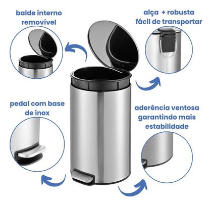 Imagem de Lixeira de Inox Escovado Slim 12 Litros Com Pedal Powermaid