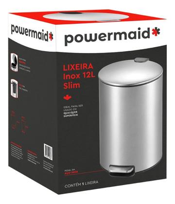 Imagem de Lixeira de Inox Escovado Slim 12 Litros Com Pedal Powermaid