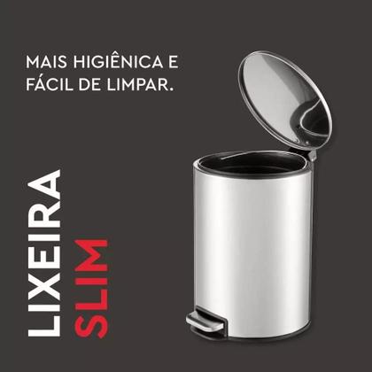 Imagem de Lixeira de Inox Escovado Slim 12 Litros Com Pedal Powermaid