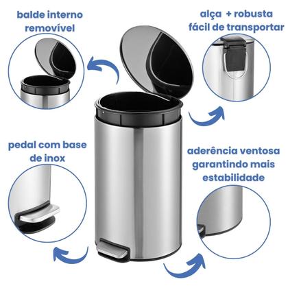 Imagem de Lixeira de Inox Slim 5 Litros Para Banheiro Com Pedal