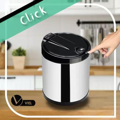 Imagem de Lixeira de Pia Cesto de Lixo 2,5 litros Inox Click Cozinha Preta com Tampa Viel