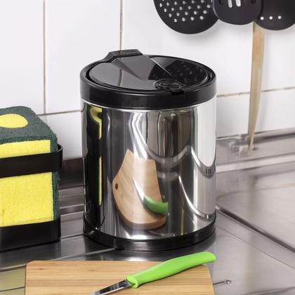 Imagem de Lixeira de Pia Cesto de Lixo 2,5 litros Inox Click Cozinha Preta com Tampa Viel