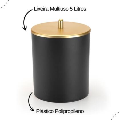 Imagem de Lixeira Decorativa 5 Litros com Tampa Cromada  Ideal para Cozinha, Banheiro e Escritório