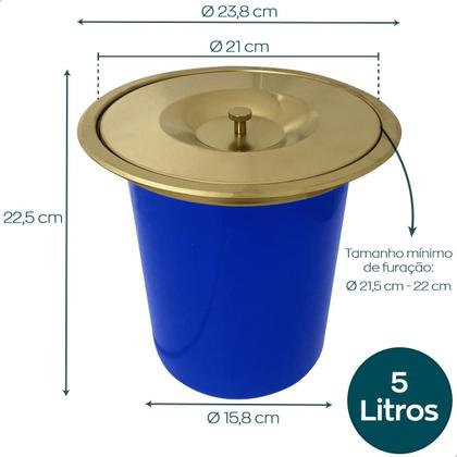 Imagem de Lixeira Dourada Inox Fosco 5 Litros De Embutir Pia Cozinha Cesto Lixo Oculto 5L Tampa Aço Inox Gold Fosco Para Bancada De Granito Mármore Área Gourmet