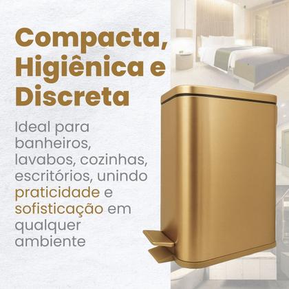 Imagem de Lixeira Dourada Inox Retangular 5 Litros Fechamento Suave