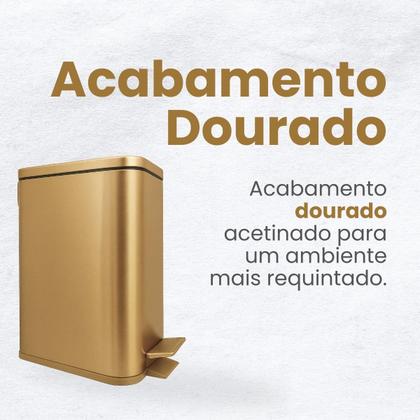 Imagem de Lixeira Dourada Inox Retangular 5 Litros Fechamento Suave