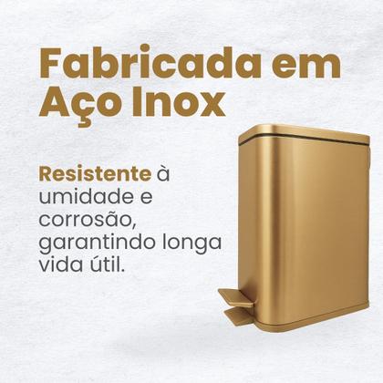 Imagem de Lixeira Dourada Inox Retangular 5 Litros Fechamento Suave