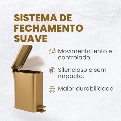 Imagem de Lixeira Dourada Inox Retangular 5 Litros Fechamento Suave