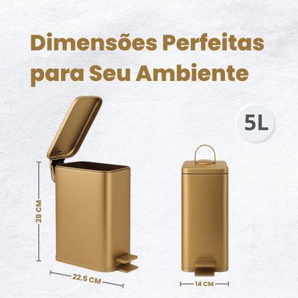 Imagem de Lixeira Dourada Inox Retangular 5 Litros Fechamento Suave