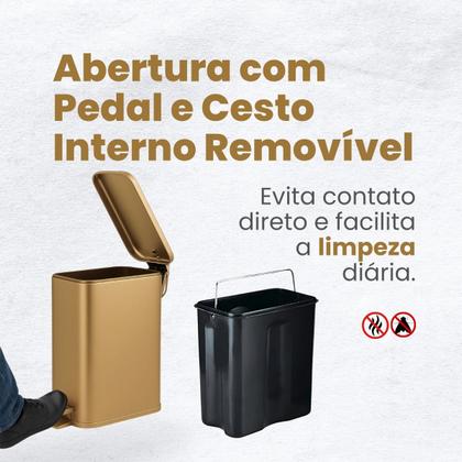 Imagem de Lixeira Dourada Inox Retangular 5 Litros Fechamento Suave