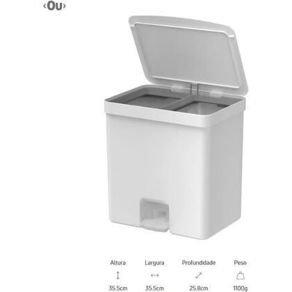 Imagem de Lixeira Dupla 20l Banheiro Cozinha Reciclagem Ou Cor Branco