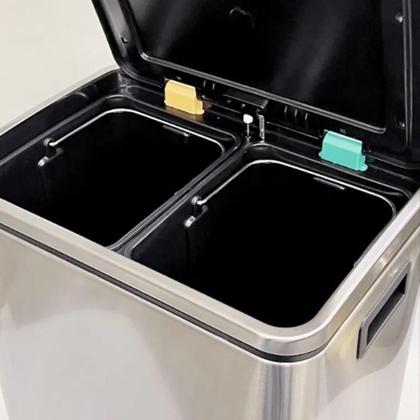 Imagem de Lixeira Dupla Coleta Seletiva Inox 20 Litros Cesto Lixo 20l Balde Removível Grande Moderna Ecologico Pedal