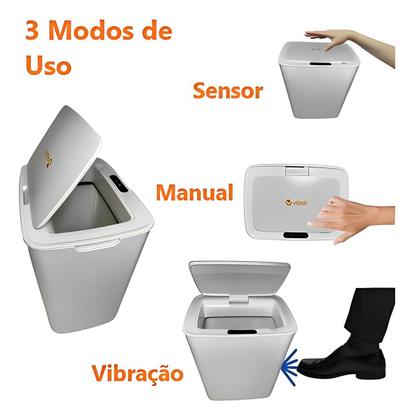 Lixeira Elétrica 12L Com Sensor Inteligente Toque Vibração Manual - ZEM Imagem de Lixeira Elétrica 12L Com Sensor Inteligente Toque Vibração Manual