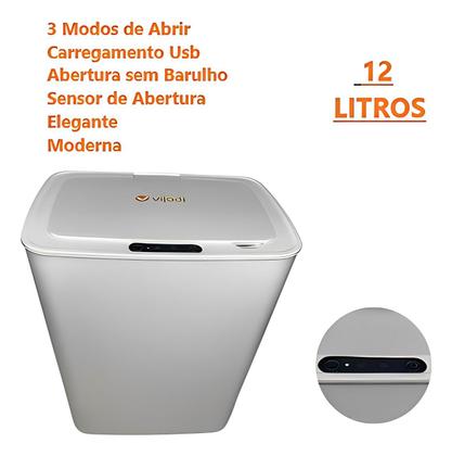 Lixeira Elétrica 12L Com Sensor Inteligente Toque Vibração Manual - ZEM Imagem de Lixeira Elétrica 12L Com Sensor Inteligente Toque Vibração Manual