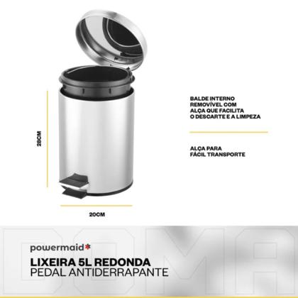 Imagem de Lixeira Em Aço Inox Premium 5 Litros Com Pedal Antiderrapante Cozinha e Escritórios/Copa