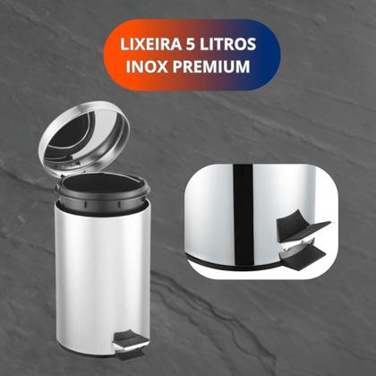 Imagem de Lixeira Em Aço Inox Premium 5 Litros Com Pedal Antiderrapante Cozinha e Escritórios/Copa